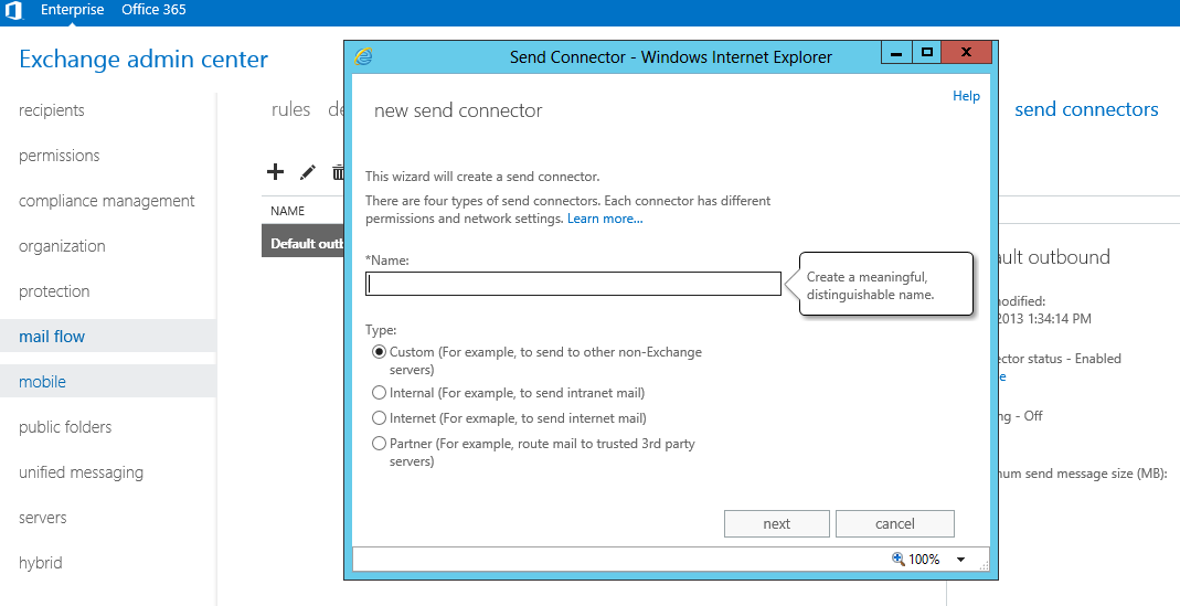 Exchange - Send Connector Type Exchange - Send Connector Type